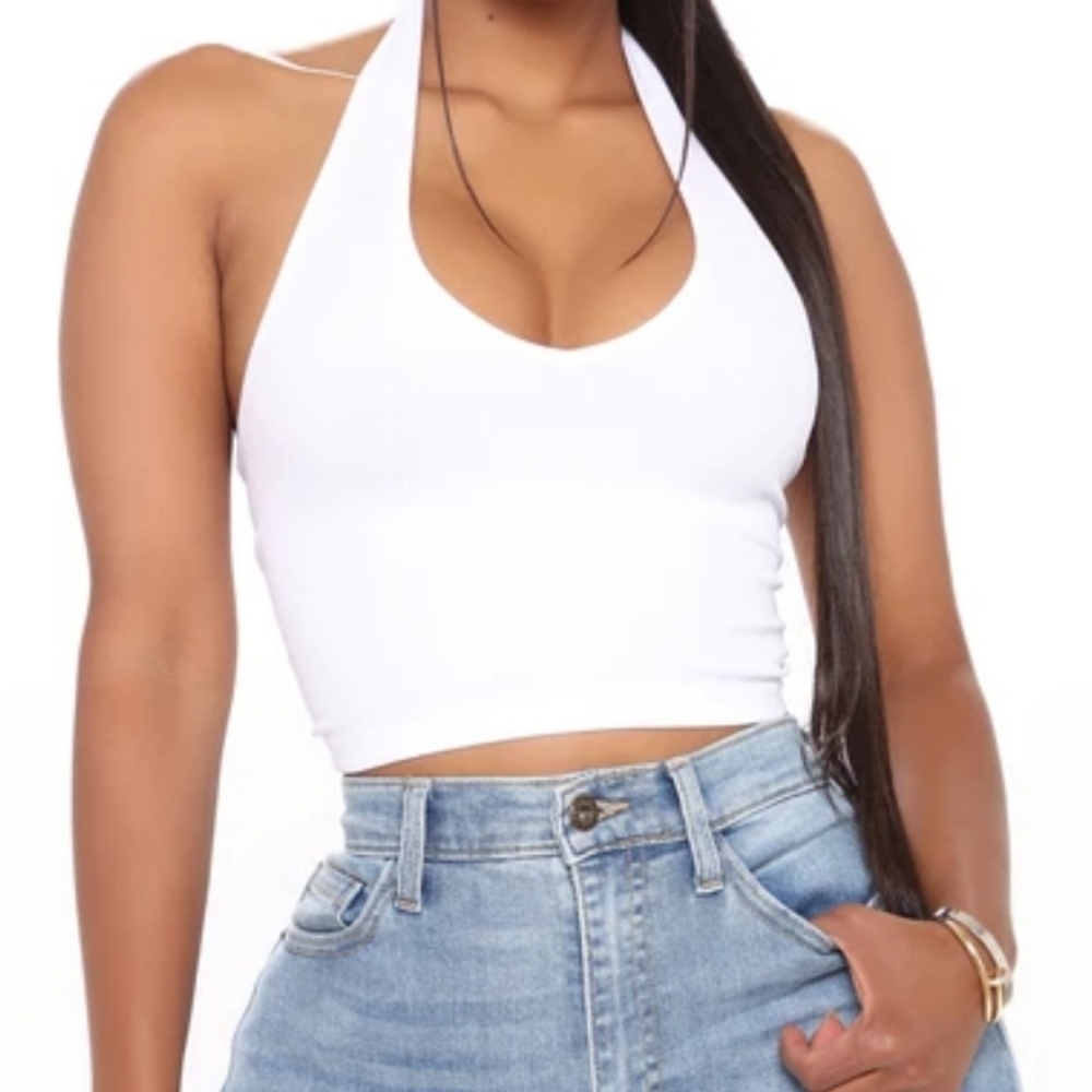 White halter crop top